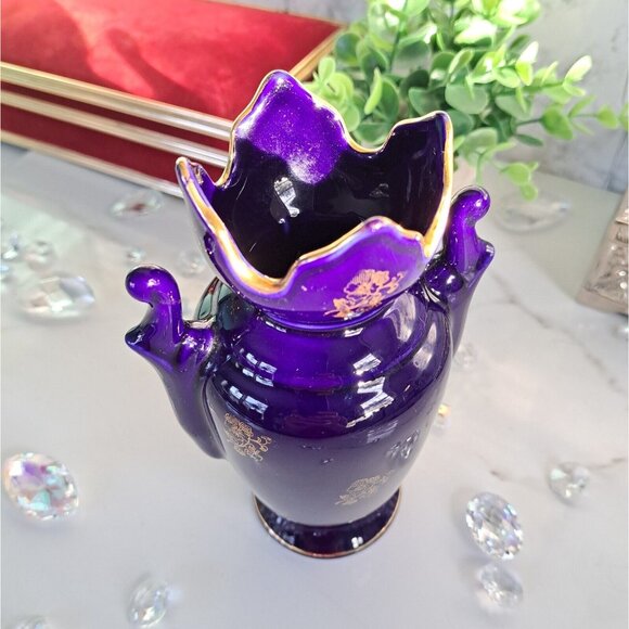 AMPHORA COBALT BLUE MADE IN ENGLAND AND HAND EMBELLISHED IN LIMOGES FRANCE - Picture 14 of 16